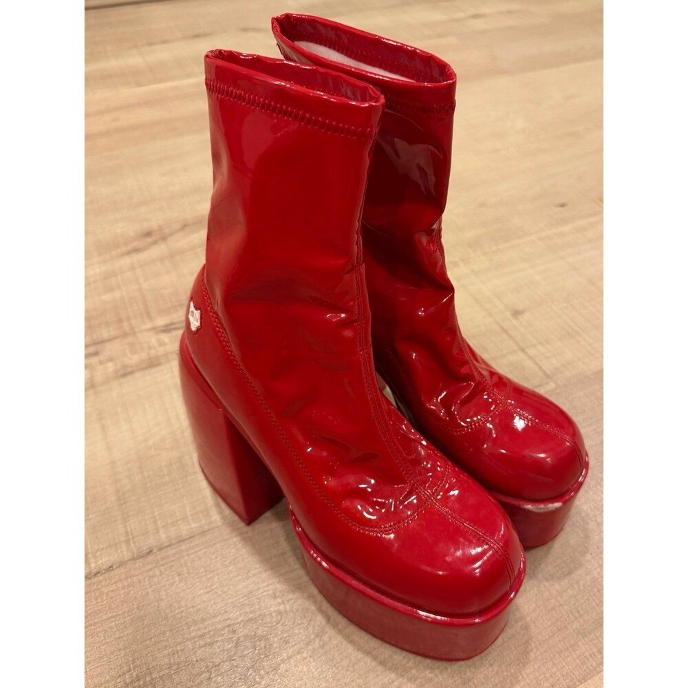 Naked Wolfe Spice Boots Chunky Heel Bright Red